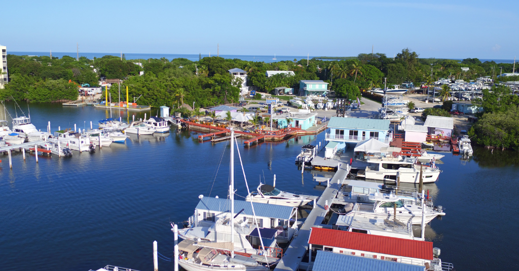 Aerial view of Mangrove Marina boat slips in Tavernier FL